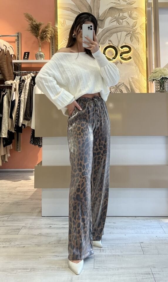Kahve Leopar Desen Pantolon