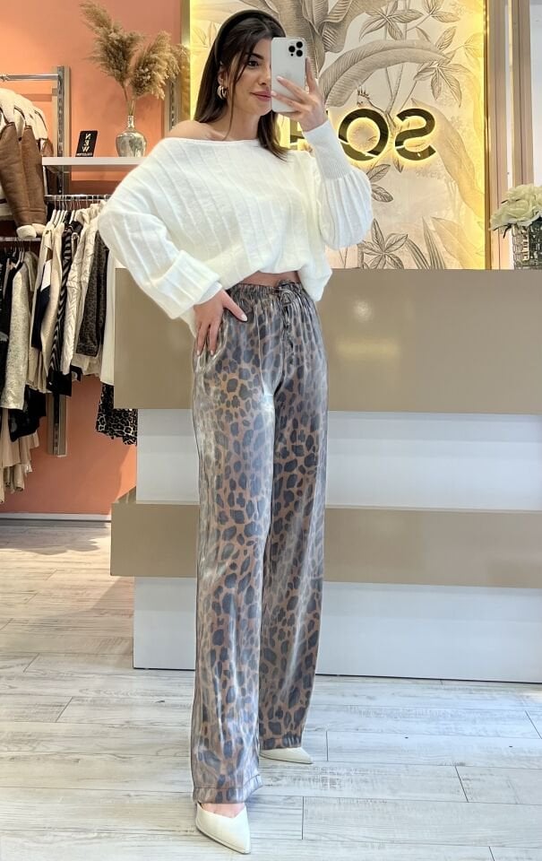 Kahve Leopar Desen Pantolon
