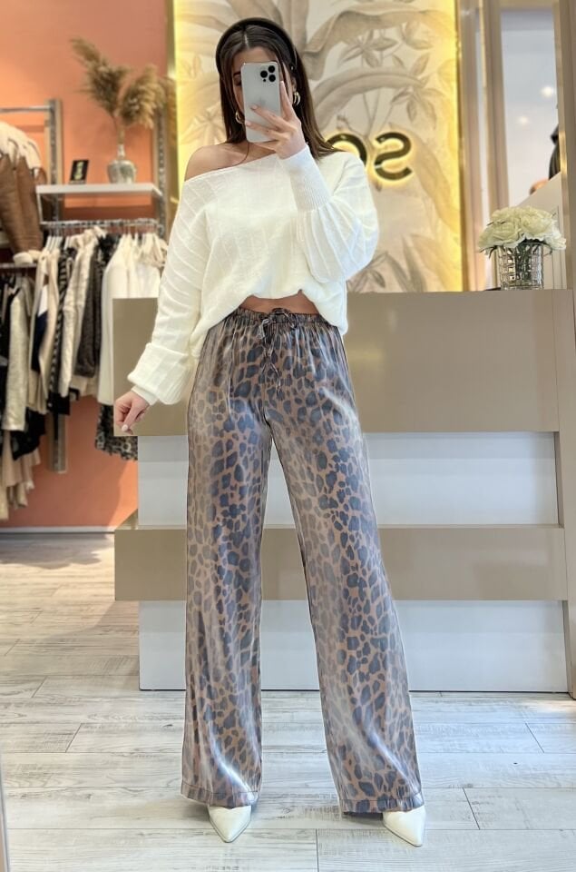 Kahve Leopar Desen Pantolon
