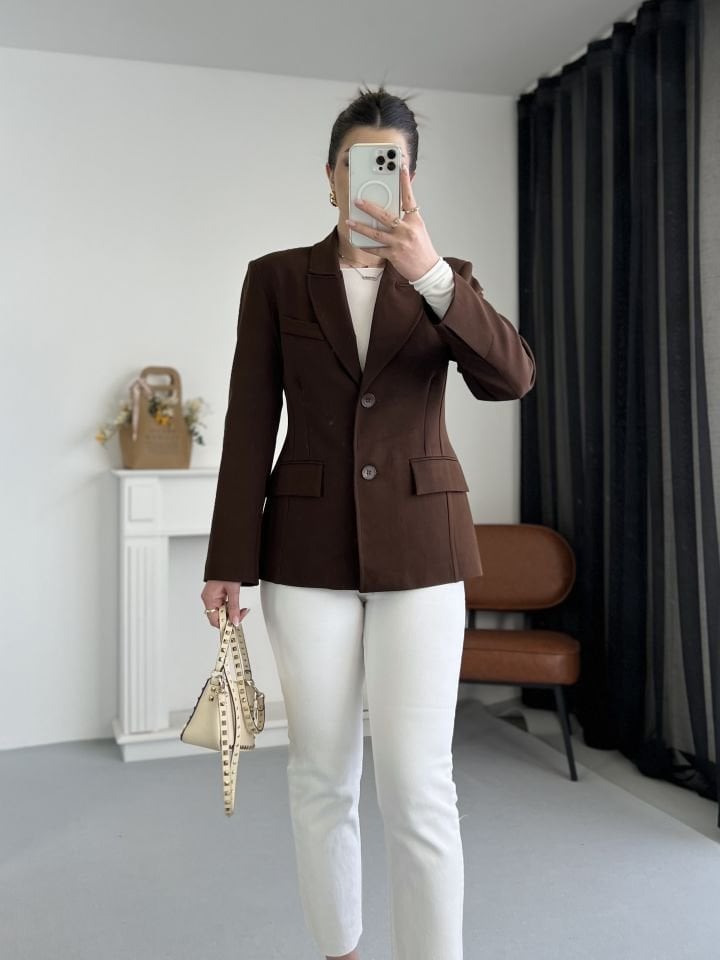 Kahve Belden Oturtmalı Blazer Ceket