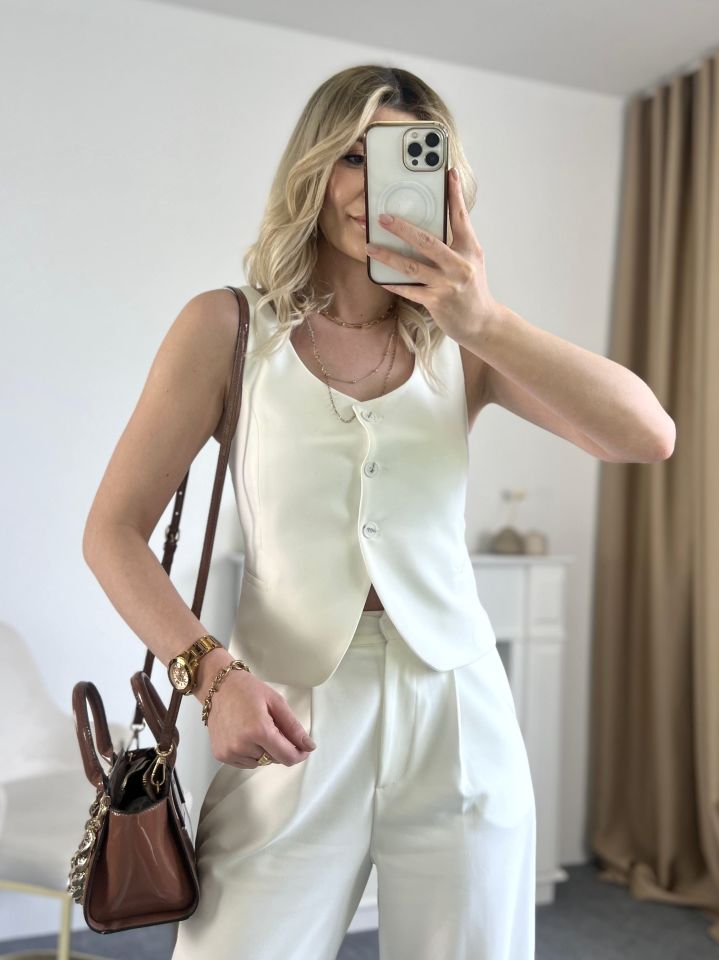 Ekru Premium Yelek Pantolon Takım