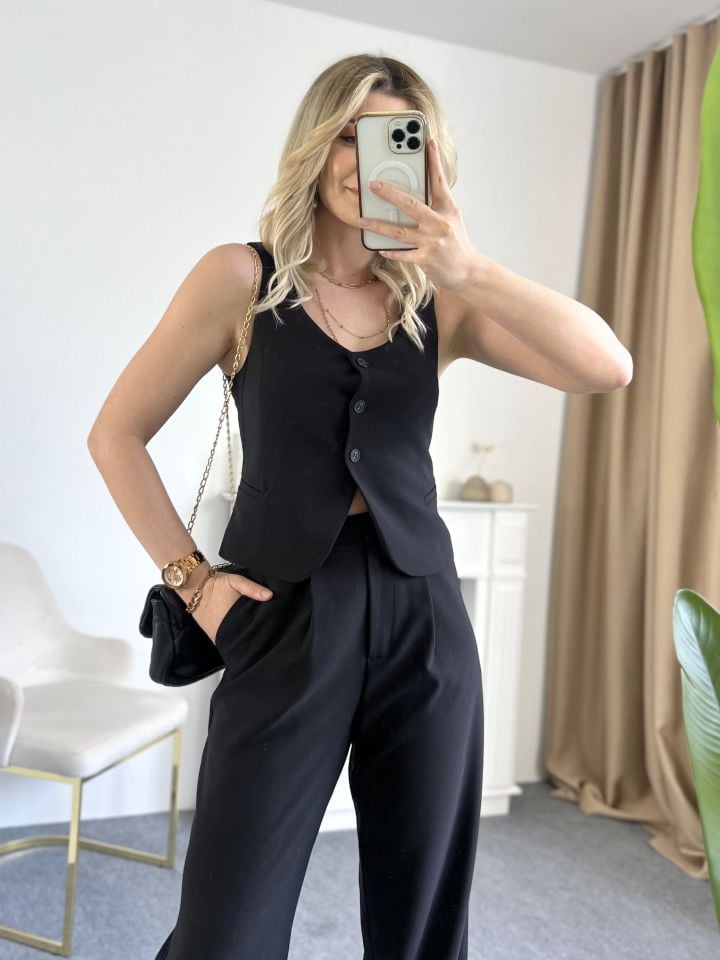 Siyah Premium Yelek Pantolon Takım