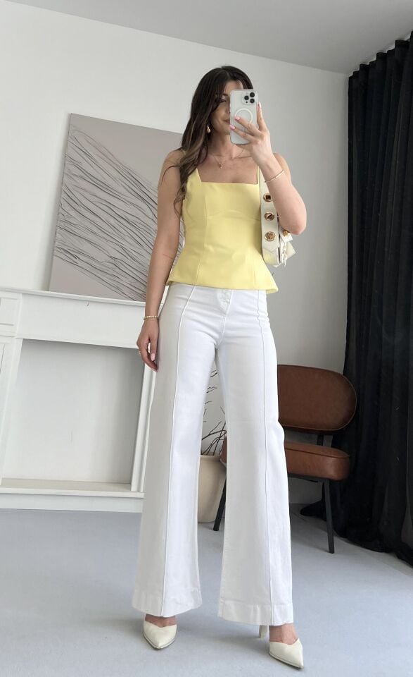 Fiyonk Detaylı Tasarım Sarı Bluz