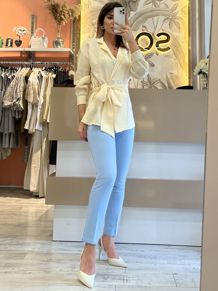 Zara Model Turkuaz Kumaş Pantolon