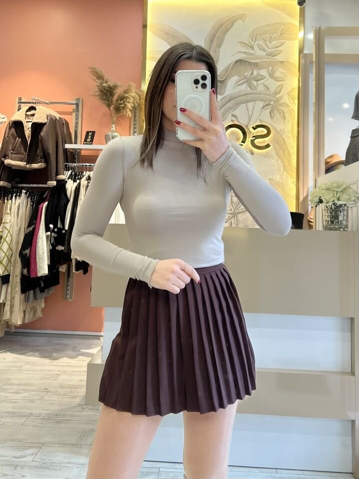 Acı Kahve Pileli Şort Etek