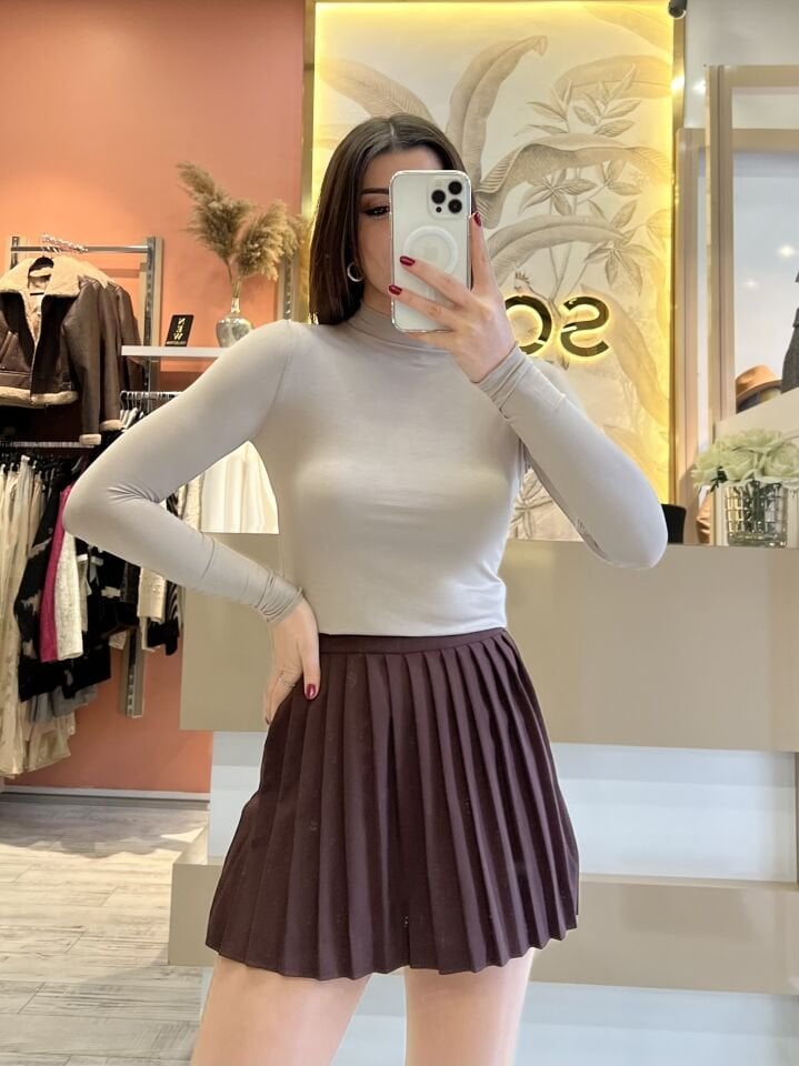 Acı Kahve Pileli Şort Etek