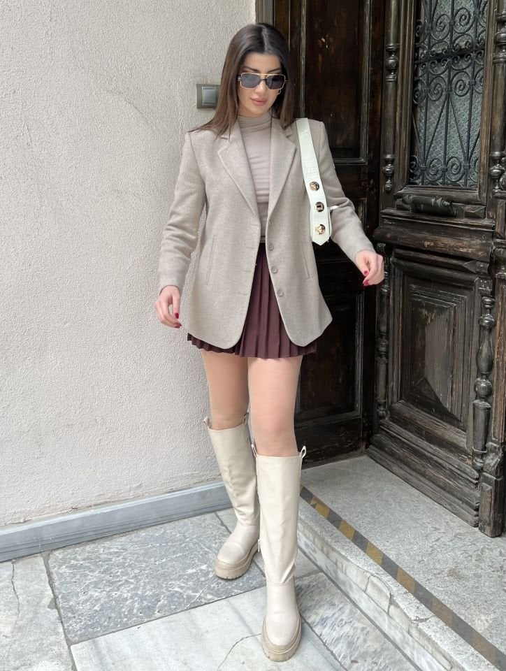 Vizon Fermuar Detay Kaşe Blazer Ceket