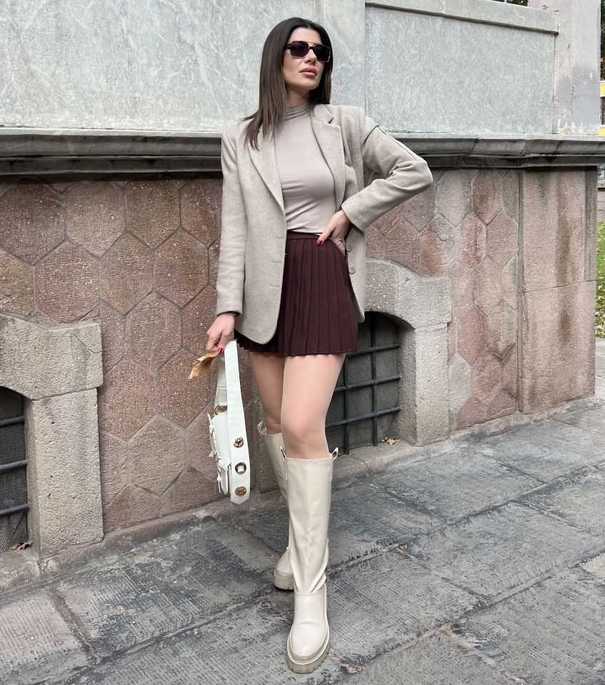 Vizon Fermuar Detay Kaşe Blazer Ceket