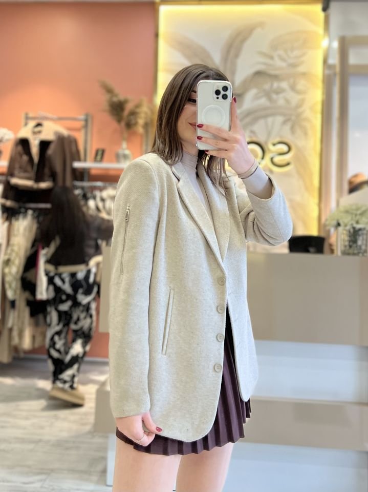 Vizon Fermuar Detay Kaşe Blazer Ceket