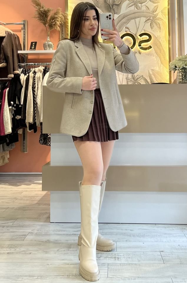 Vizon Fermuar Detay Kaşe Blazer Ceket