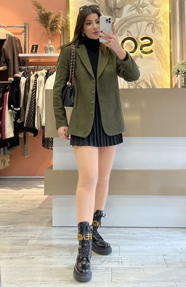 Haki Fermuar Detay Kaşe Blazer Ceket