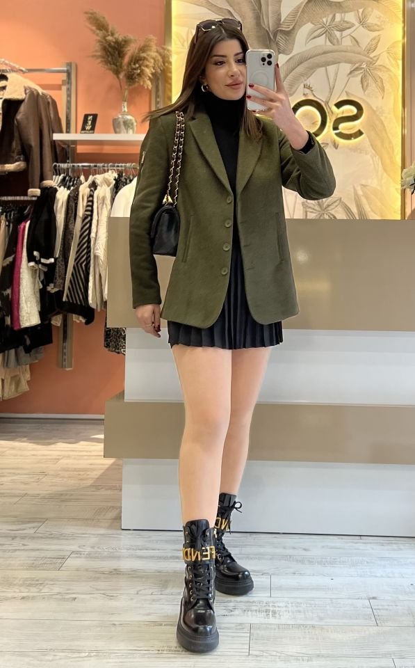 Haki Fermuar Detay Kaşe Blazer Ceket