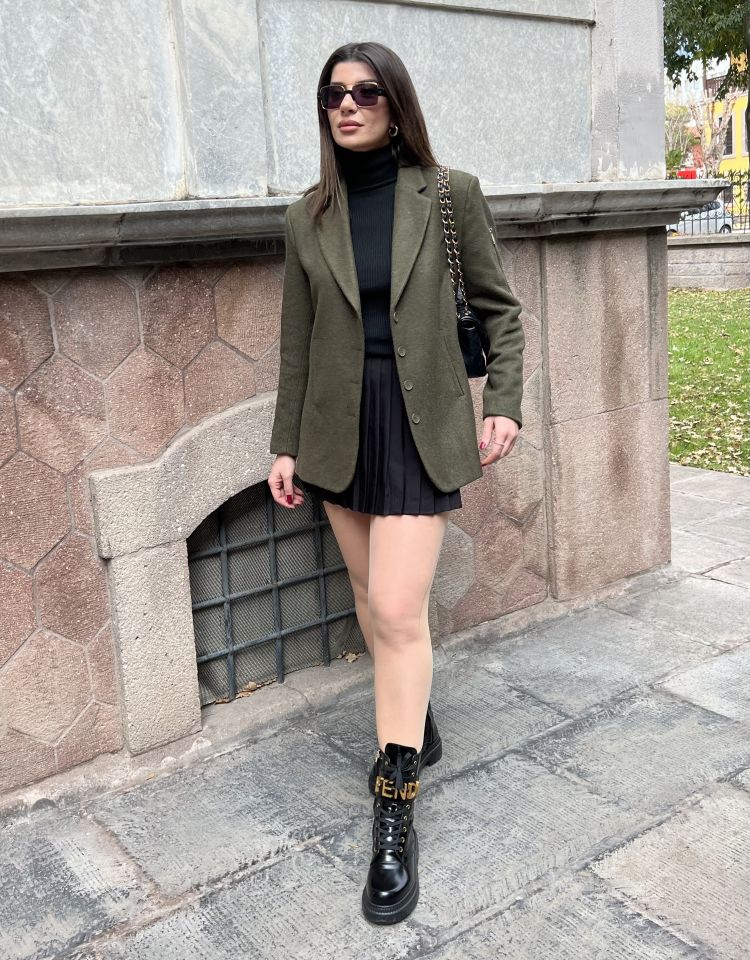 Haki Fermuar Detay Kaşe Blazer Ceket