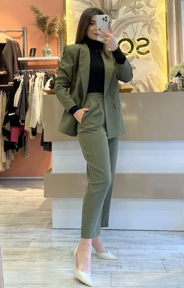 Haki Havuç Pantolon Blazer Premium Takım