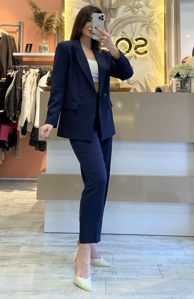 Lacivert Havuç Pantolon Blazer Premium Takım