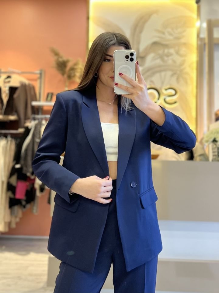 Lacivert Havuç Pantolon Blazer Premium Takım