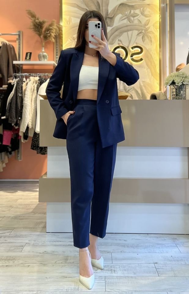 Lacivert Havuç Pantolon Blazer Premium Takım