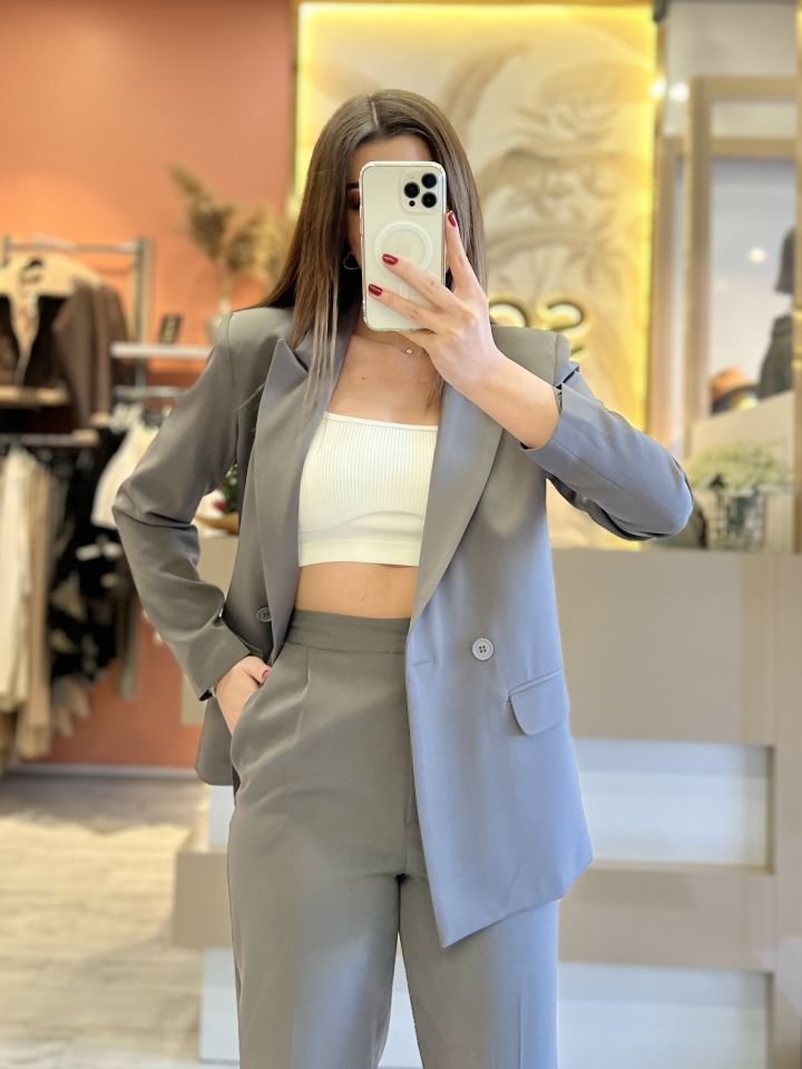 Gri Havuç Pantolon Blazer Premium Takım