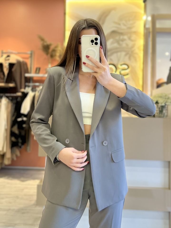 Gri Havuç Pantolon Blazer Premium Takım