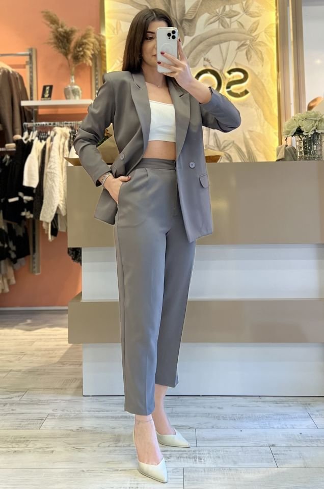 Gri Havuç Pantolon Blazer Premium Takım