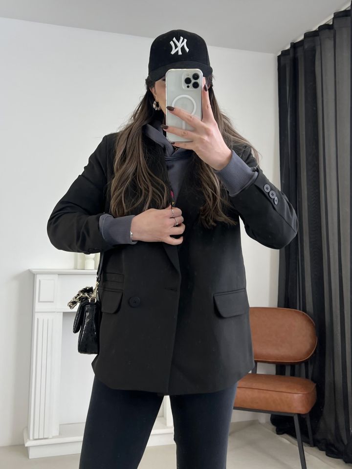 Siyah Tek Düğme Blazer Ceket
