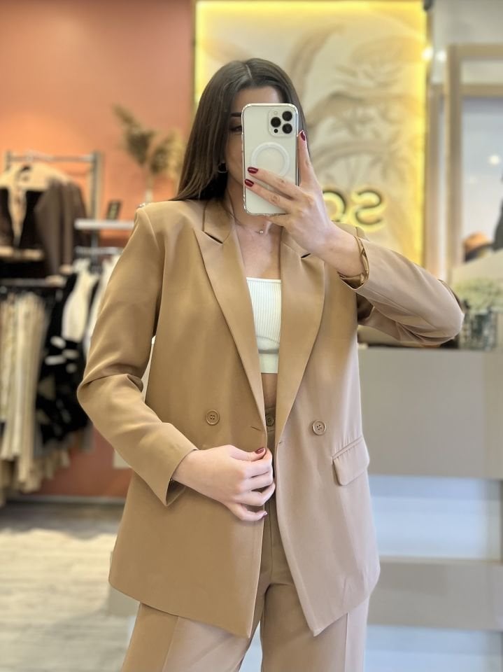 Camel Havuç Pantolon Blazer Premium Takım