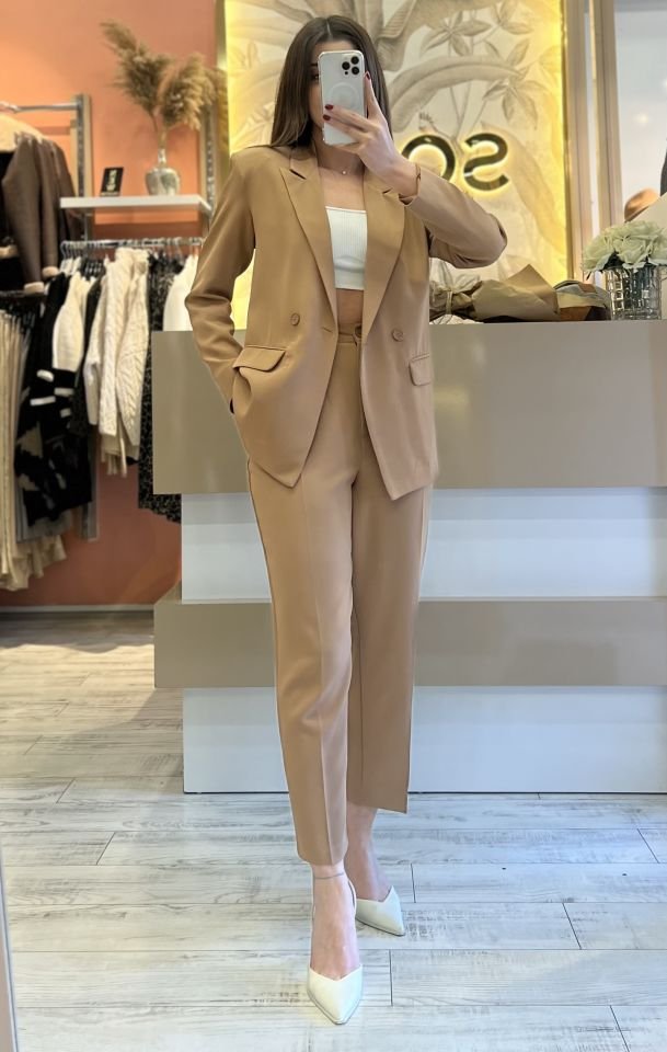 Camel Havuç Pantolon Blazer Premium Takım
