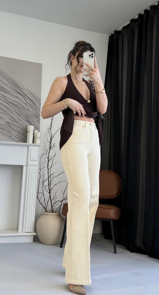 Ultra Yüksek Bel Straight Bej Jean