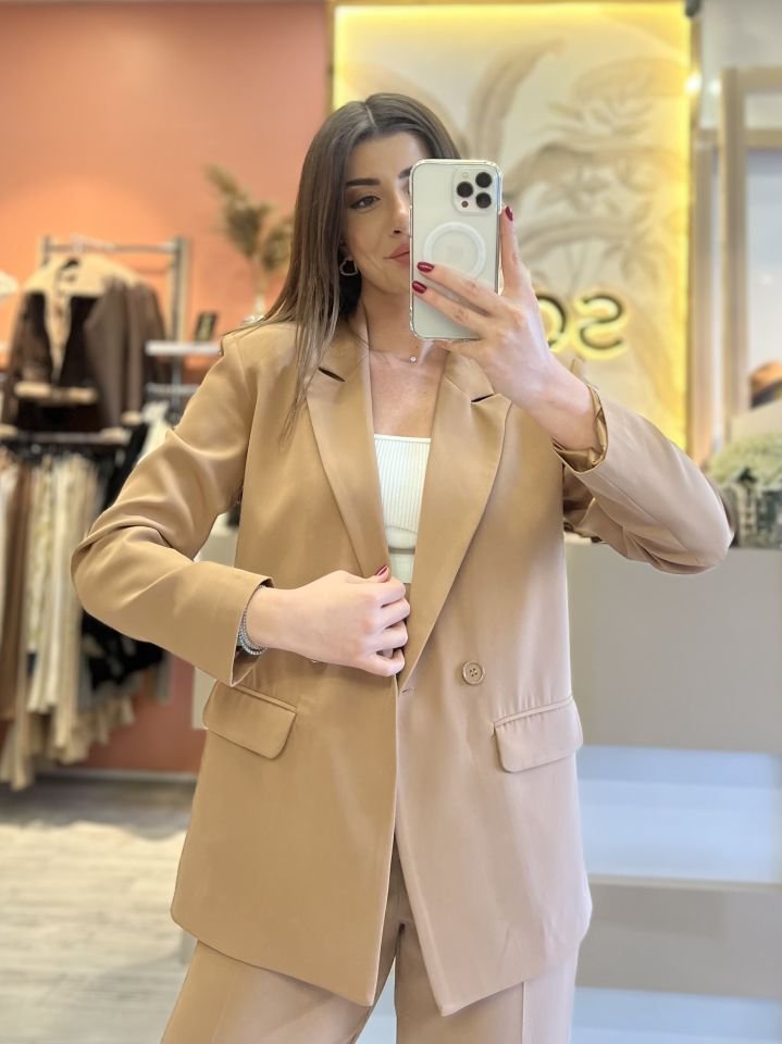 Camel Havuç Pantolon Blazer Premium Takım