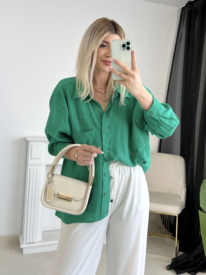 Yeşil Oversize Tensel Gömlek
