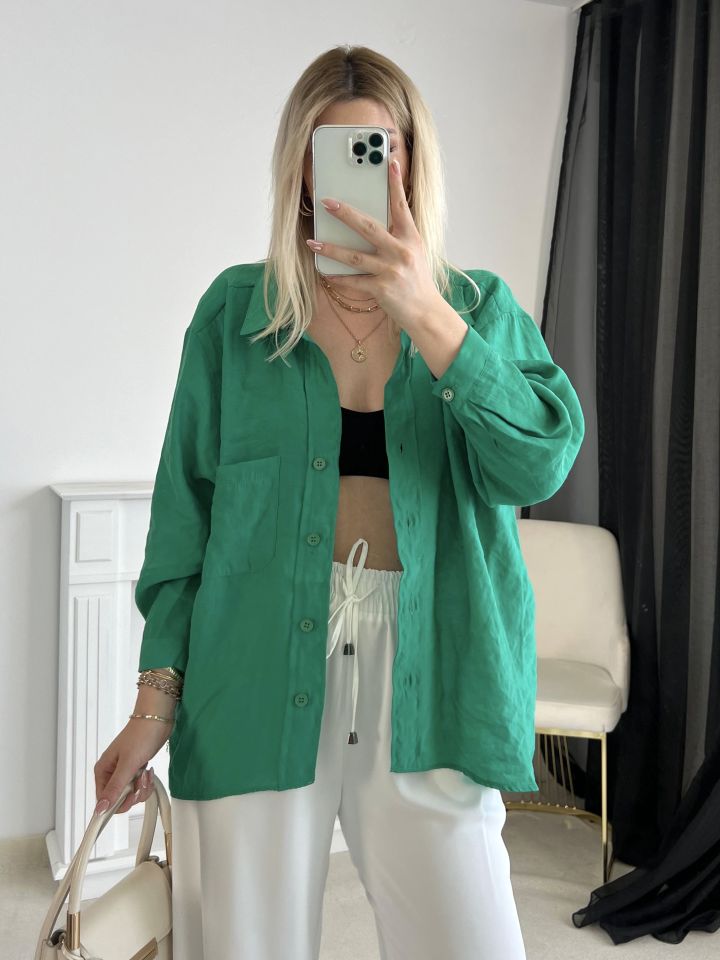 Yeşil Oversize Tensel Gömlek
