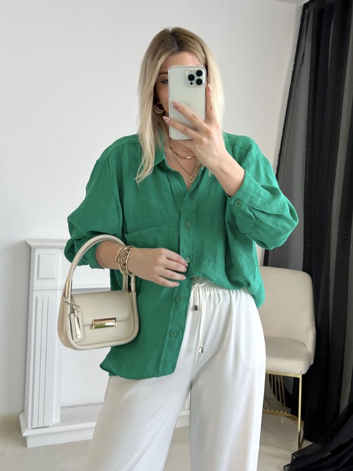 Yeşil Oversize Tensel Gömlek