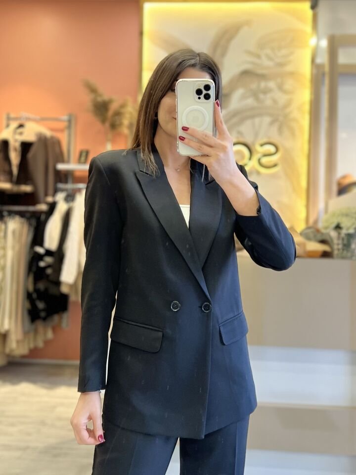 Siyah Havuç Pantolon Blazer Premium Takım
