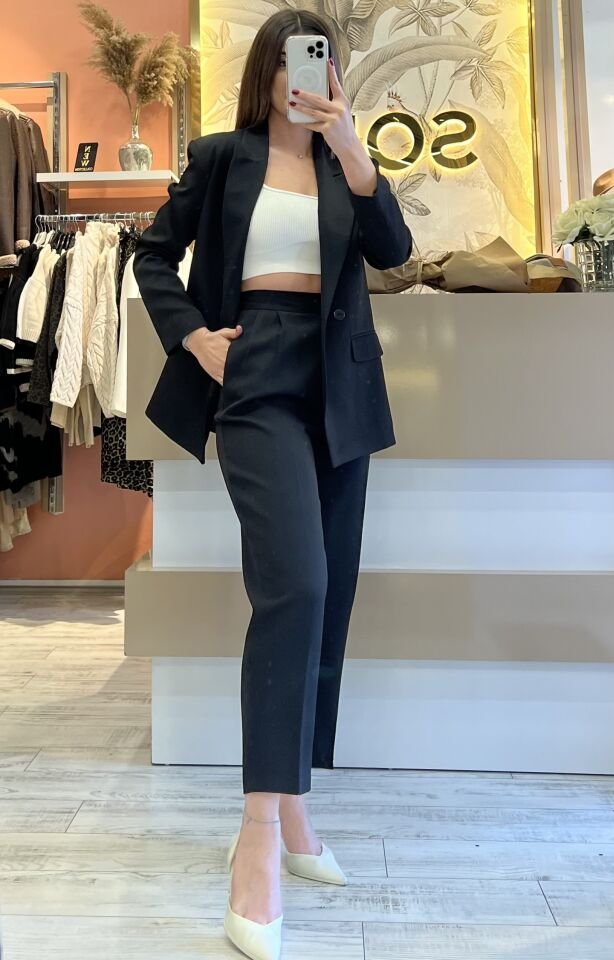 Siyah Havuç Pantolon Blazer Premium Takım