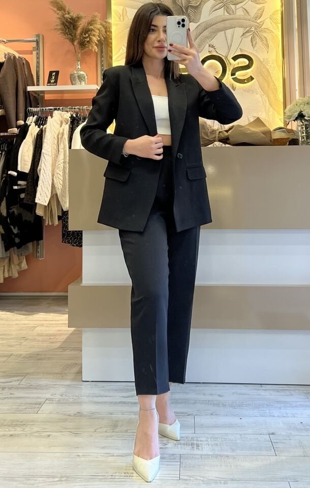 Siyah Havuç Pantolon Blazer Premium Takım