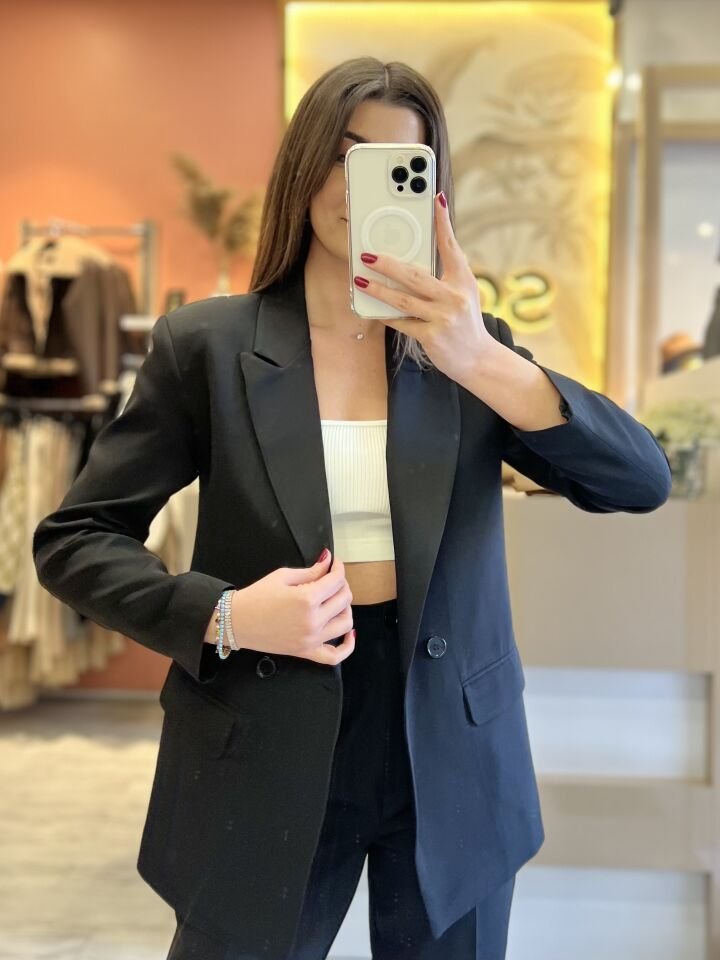 Siyah Havuç Pantolon Blazer Premium Takım