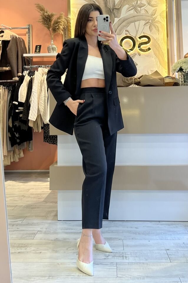 Siyah Havuç Pantolon Blazer Premium Takım
