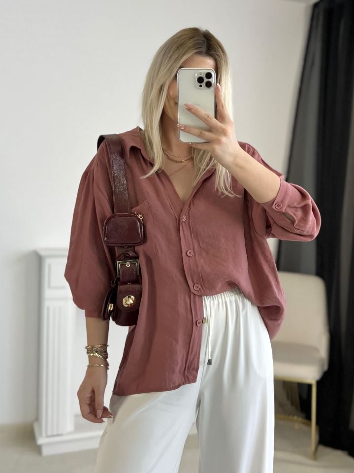 Gül Kurusu Oversize Tensel Gömlek
