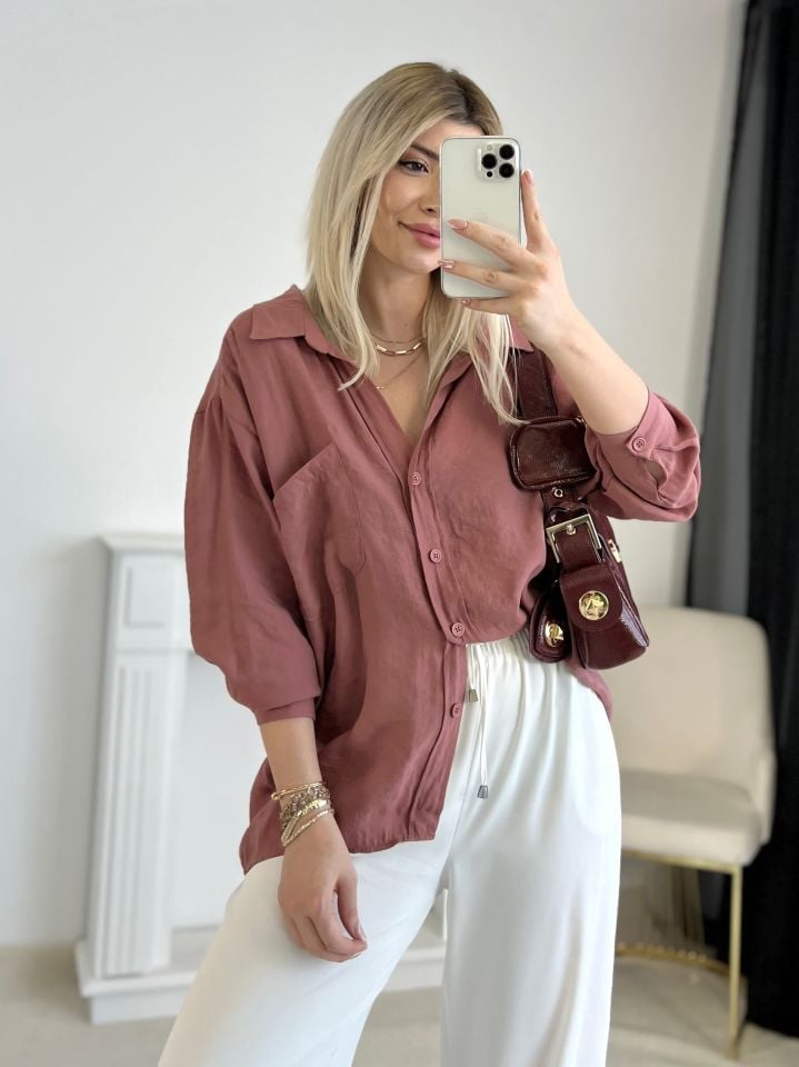 Gül Kurusu Oversize Tensel Gömlek