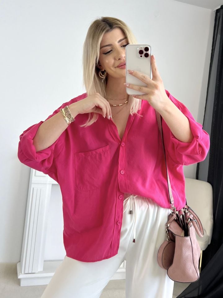 Fuşya Oversize Tensel Gömlek
