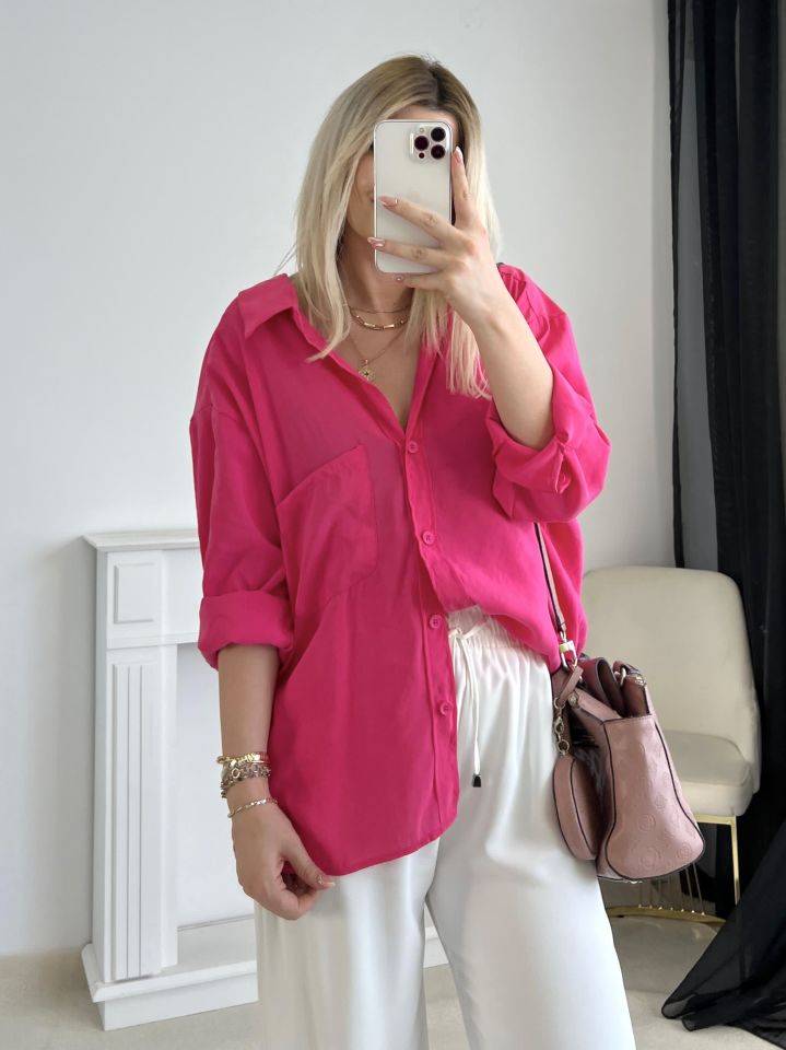 Fuşya Oversize Tensel Gömlek