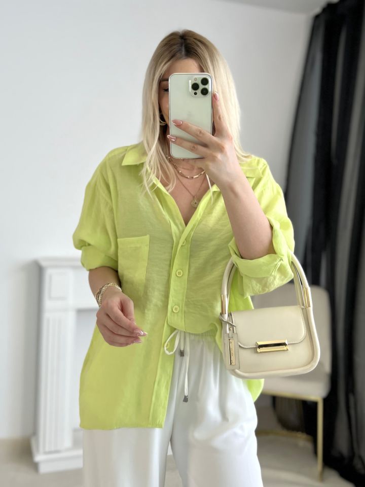 Neon Sarı Oversize Tensel Gömlek