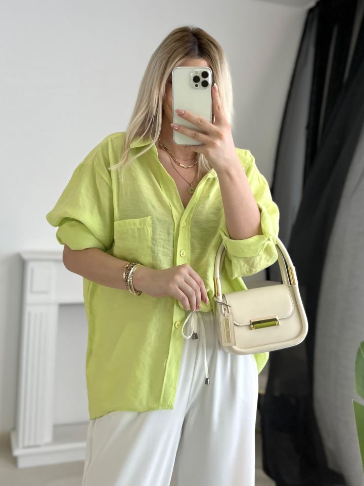 Neon Sarı Oversize Tensel Gömlek