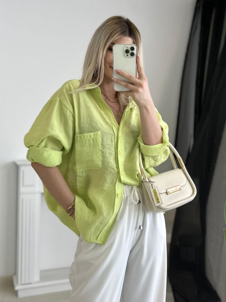 Neon Sarı Oversize Tensel Gömlek