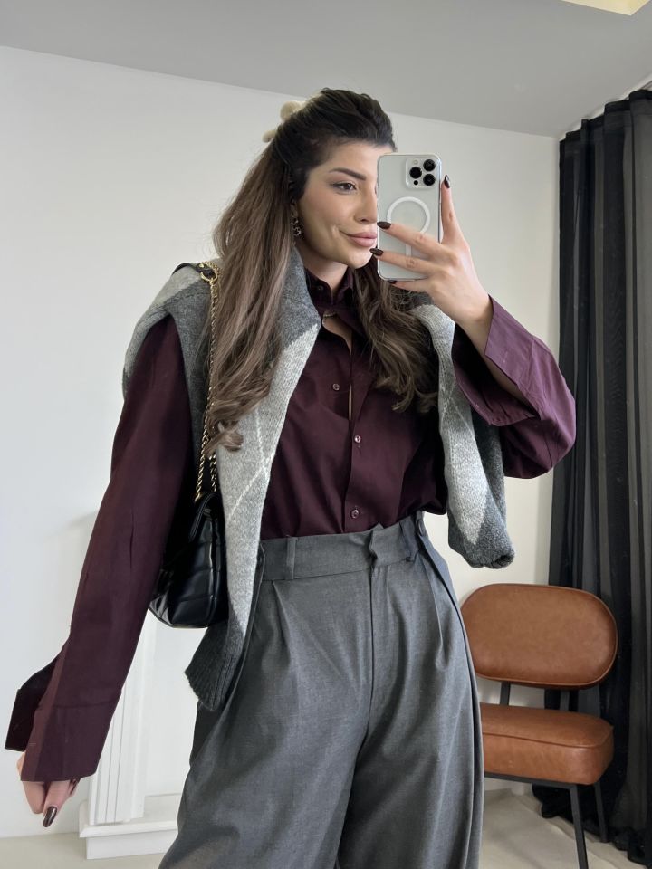 Bordo Oversize Poplin Gömlek
