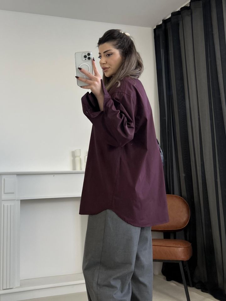Bordo Oversize Poplin Gömlek