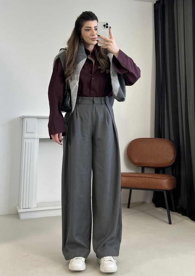 Bordo Oversize Poplin Gömlek