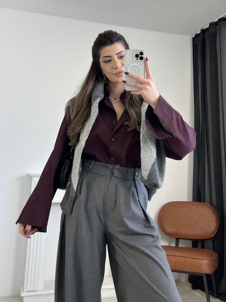 Bordo Oversize Poplin Gömlek