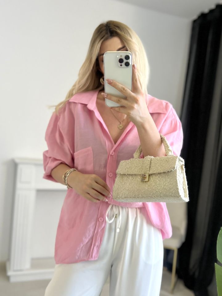 Şeker Pembe Oversize Tensel Gömlek