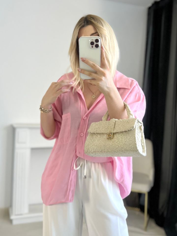 Şeker Pembe Oversize Tensel Gömlek